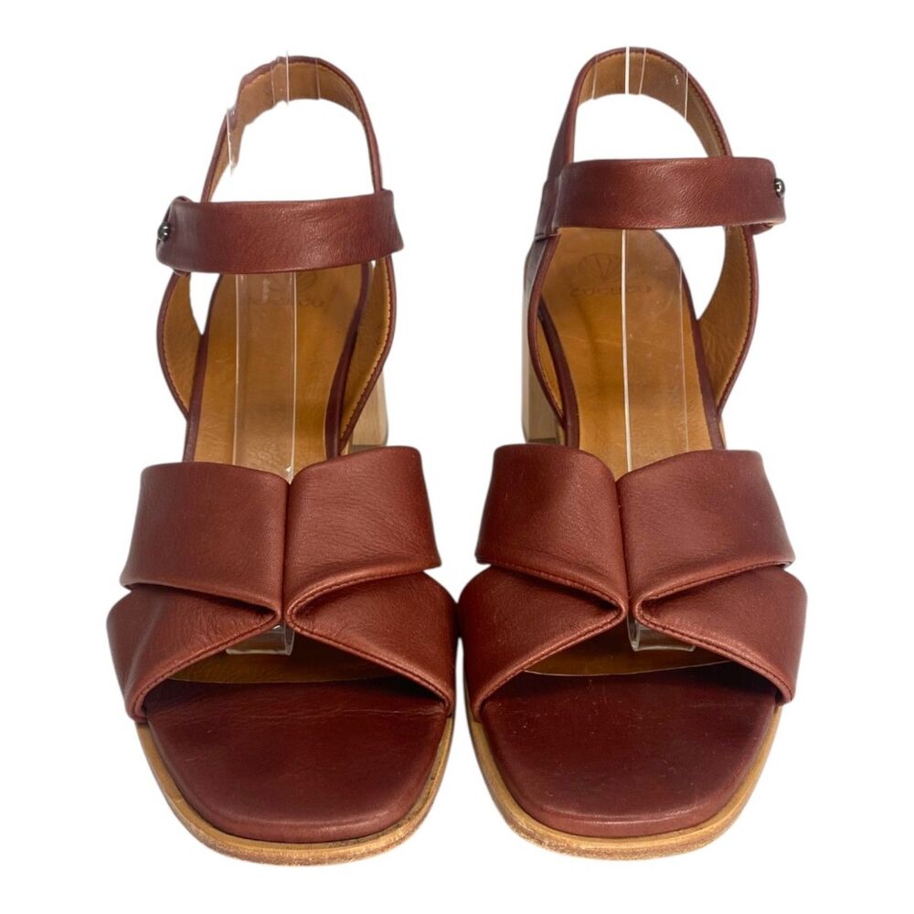 Coclico Bay Heel in Britannic Leather Brown Block Heel Wooden Sandal 39